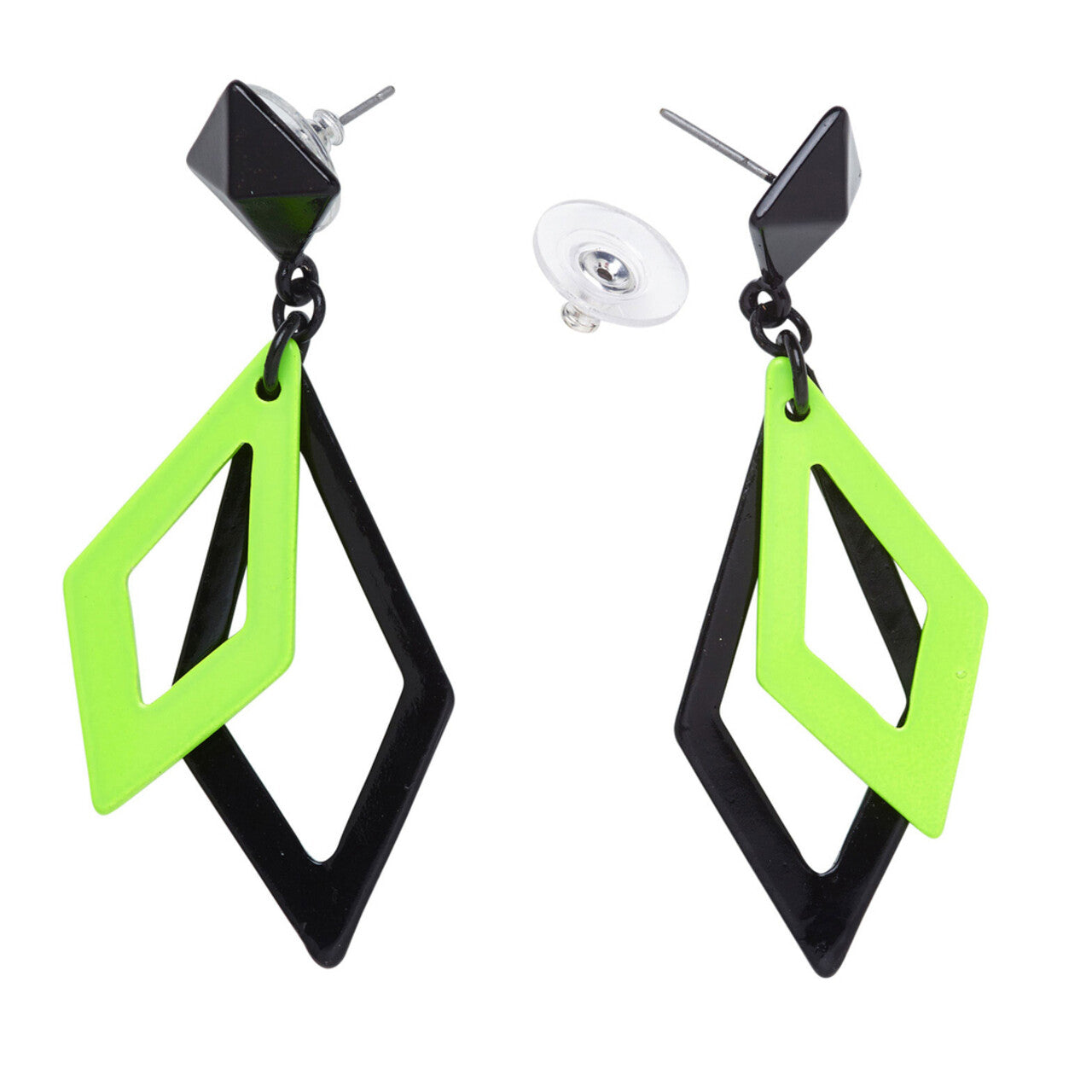 Op deze afbeelding zie je een Accessoires, van het merk Widmann. 70er Jaren Oorbellen Ruit Neon, Zwart / Groen