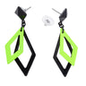 70er Jaren Oorbellen Ruit Neon, Zwart / Groen