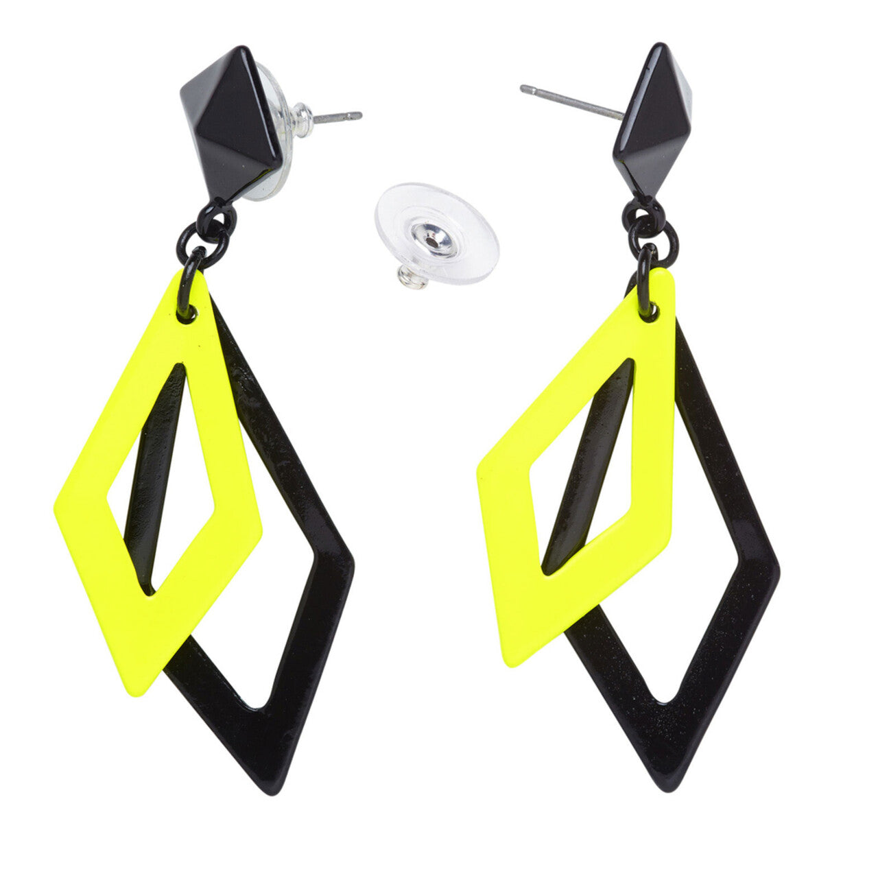 Op deze afbeelding zie je een Accessoires, van het merk Widmann. 70er Jaren Oorbellen Ruit Neon, Zwart / Geel