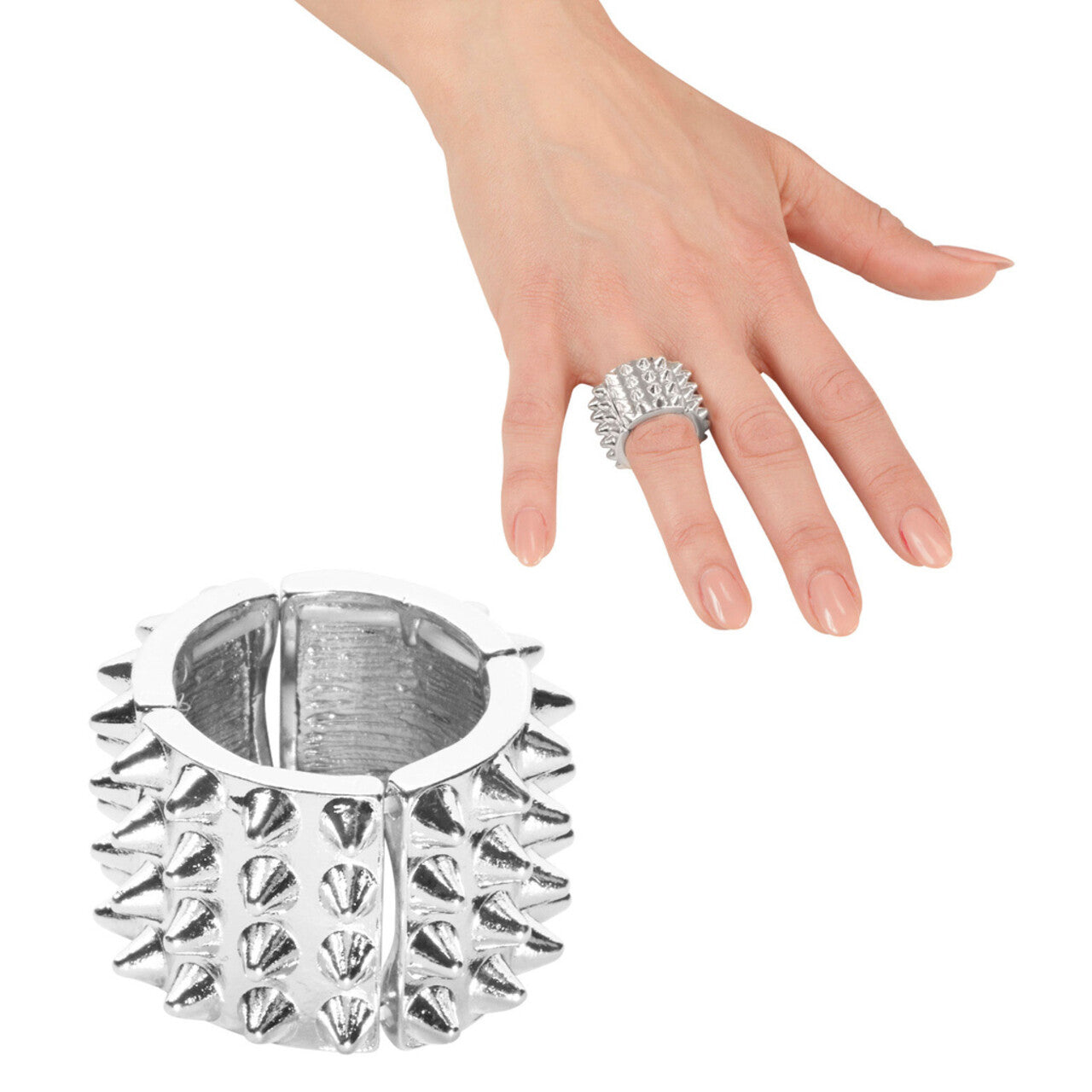 Op deze afbeelding zie je een Accessoires, van het merk Widmann. Punk Ring Zilver Met Nagels