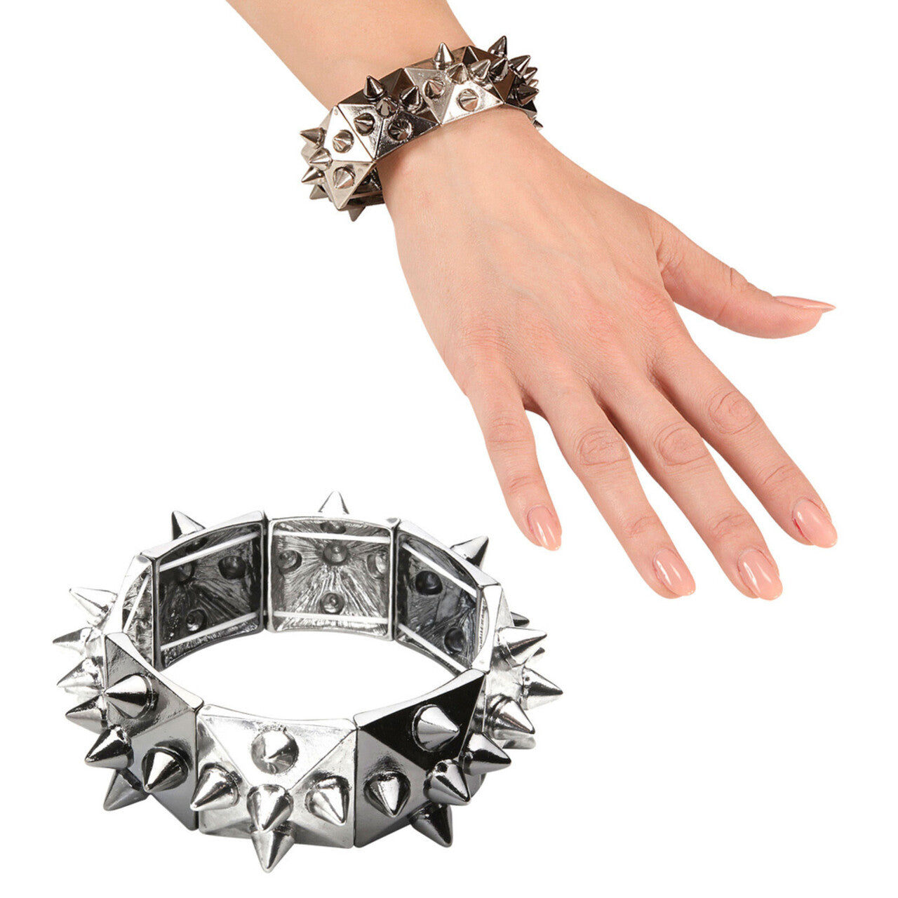Op deze afbeelding zie je een Accessoires, van het merk Widmann. Punk Armband Zilver / Zwart Met Nagels