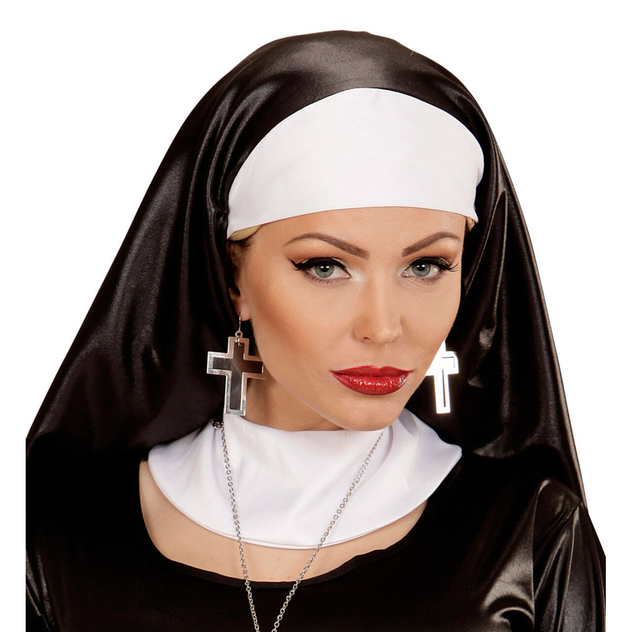 Op deze afbeelding zie je een Accessoires, van het merk Widmann. Punk Oorbellen Kruis, Zwart / Zilver