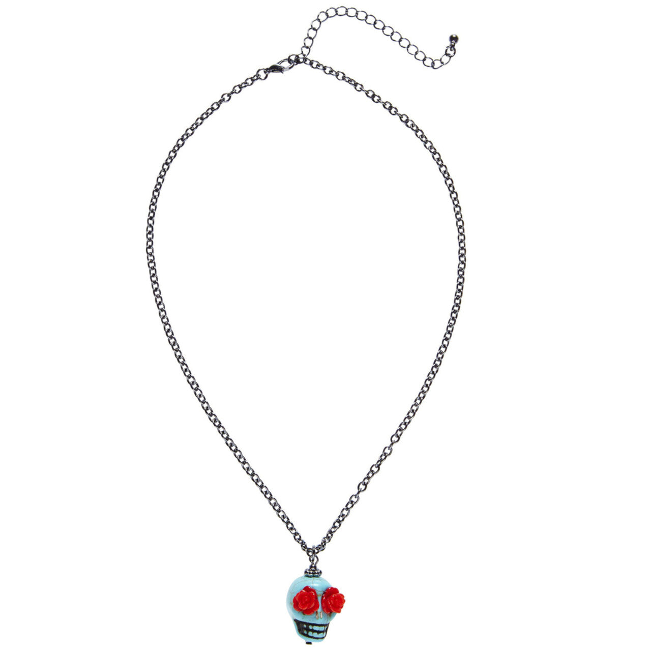 Op deze afbeelding zie je een Accessoires, van het merk Widmann. Happy Halloween Ketting Azuur Schedel Met Rode Ogen