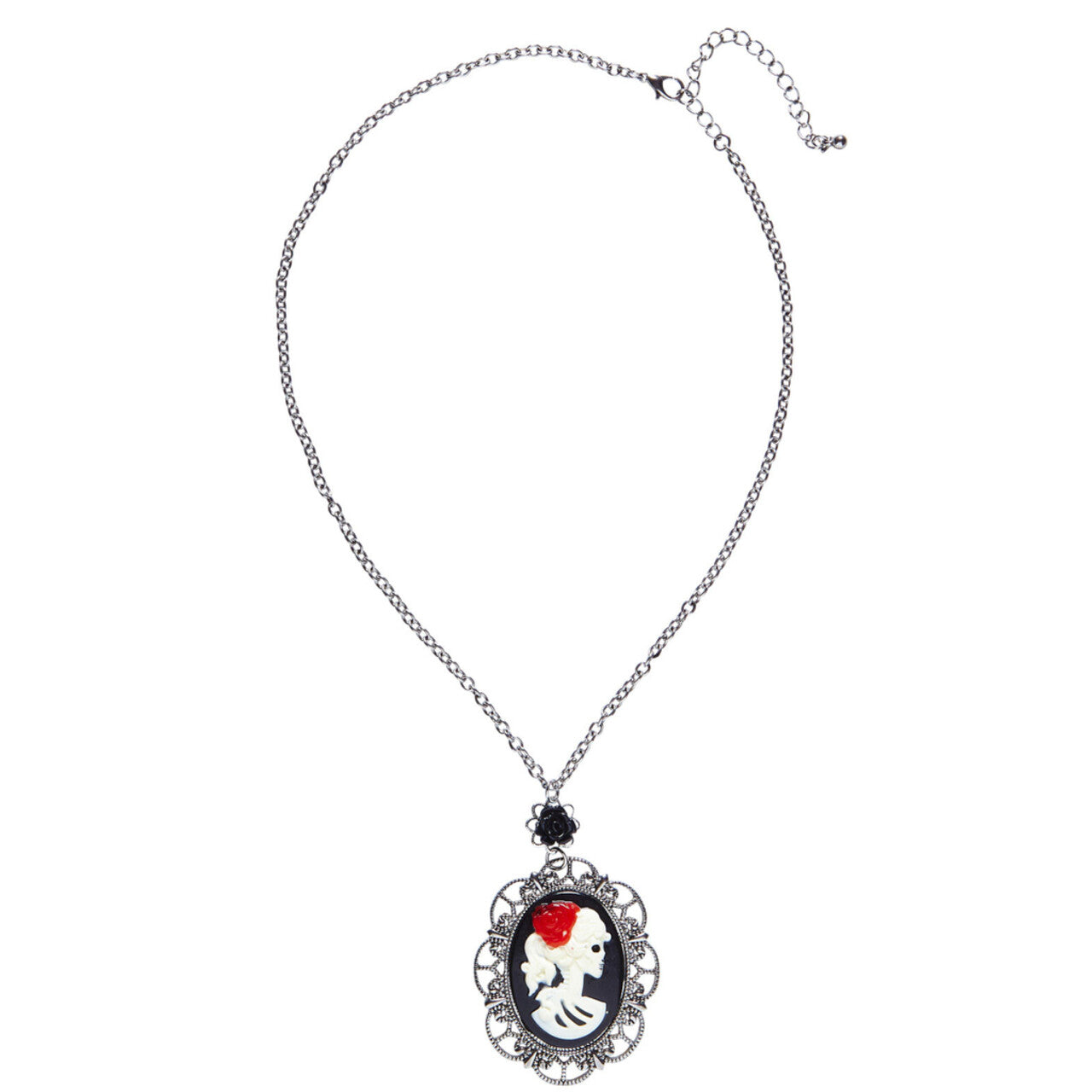Op deze afbeelding zie je een Accessoires, van het merk Widmann. Dark Days Ketting Met Zwarte Roos En Cameo Schedel
