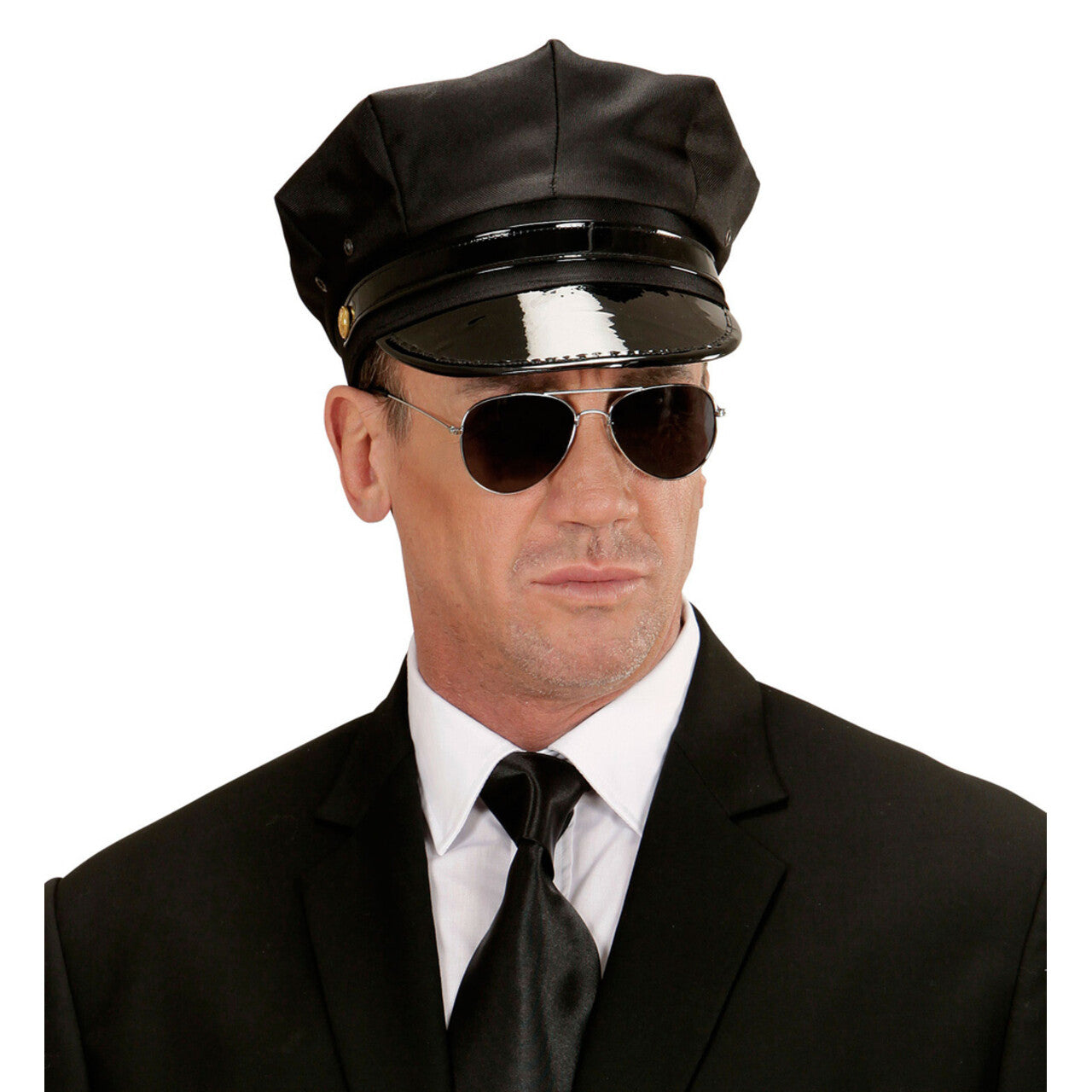 Op deze afbeelding zie je een Accessoires, van het merk Widmann. Zwarte Hoed Chauffeur
