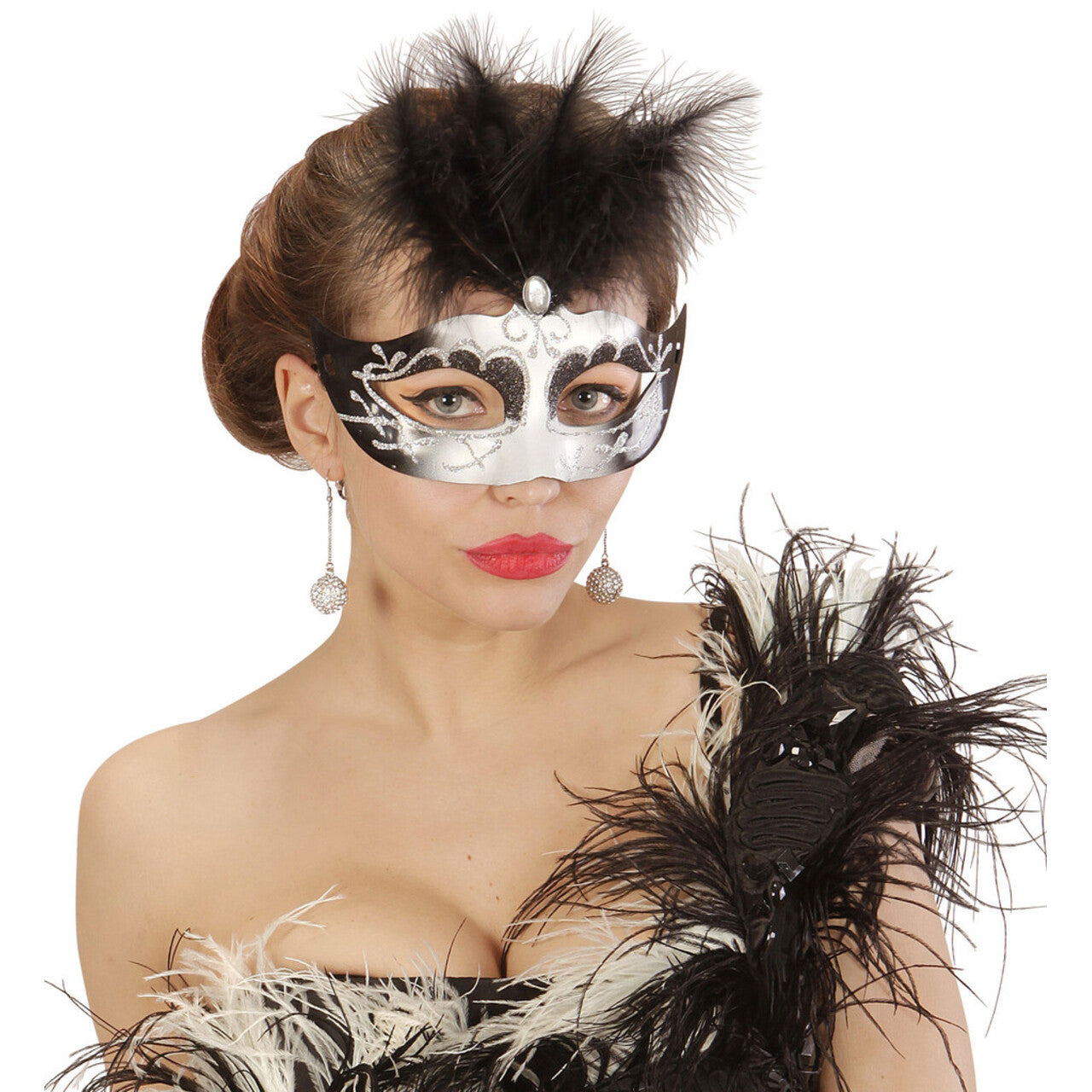 Op deze afbeelding zie je een Accessoires, van het merk Widmann. Uitbundig Oogmasker Venetie Zwart / Wit