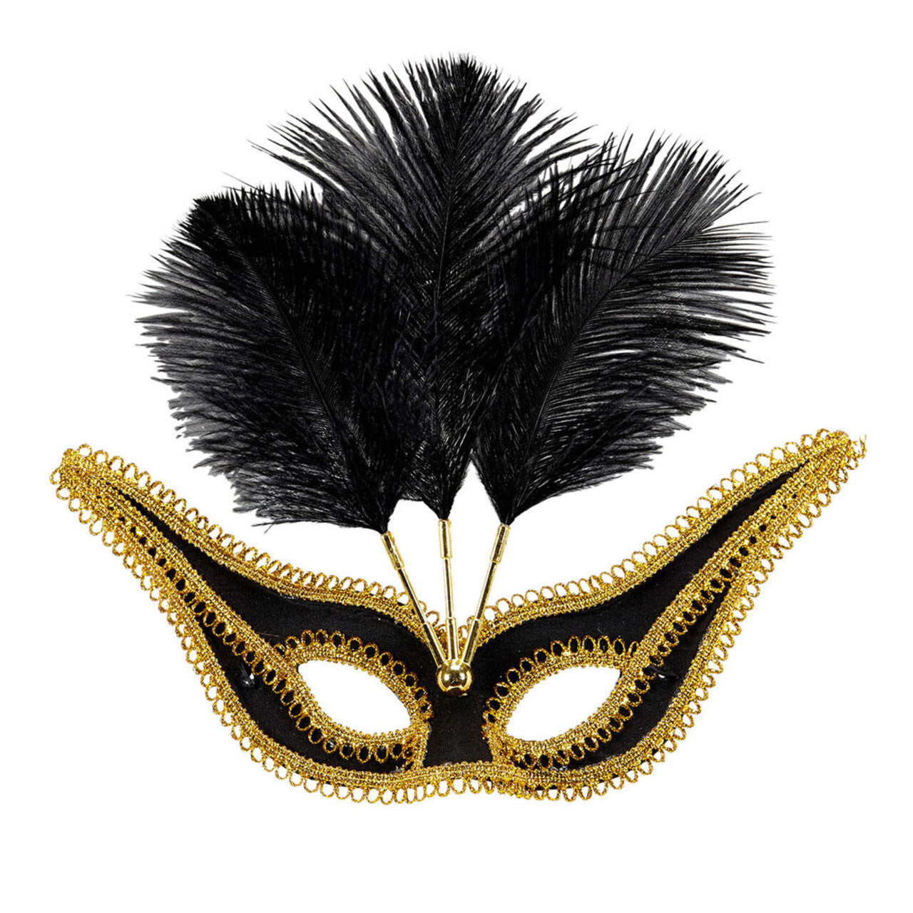 Op deze afbeelding zie je een Accessoires, van het merk Widmann. Uitbundig Oogmasker Zwart Met Goud En Veren