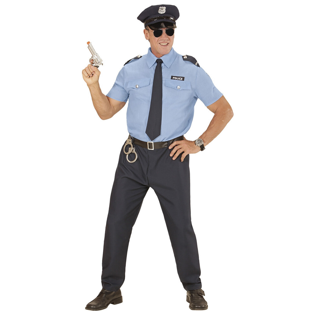 Op deze afbeelding zie je een Kostuums, van het merk Widmann. Blauw Realistische Politie Man Kostuum