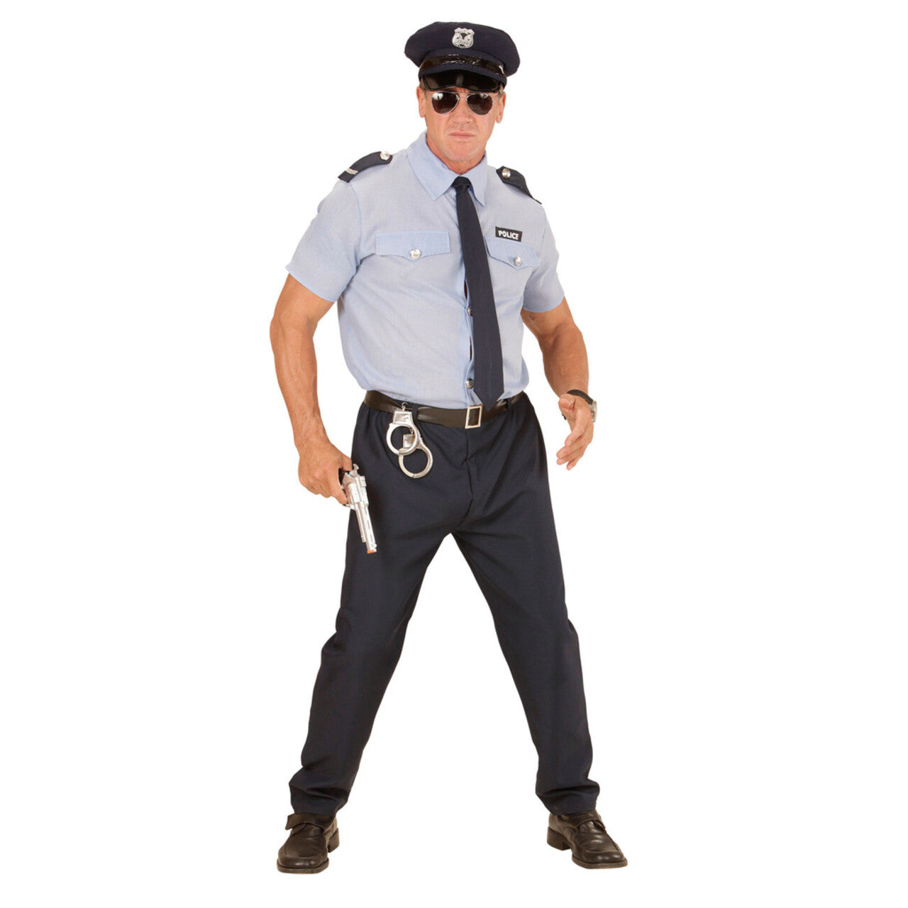 Op deze afbeelding zie je een Kostuums, van het merk Widmann. Blauw Realistische Politie Man Kostuum