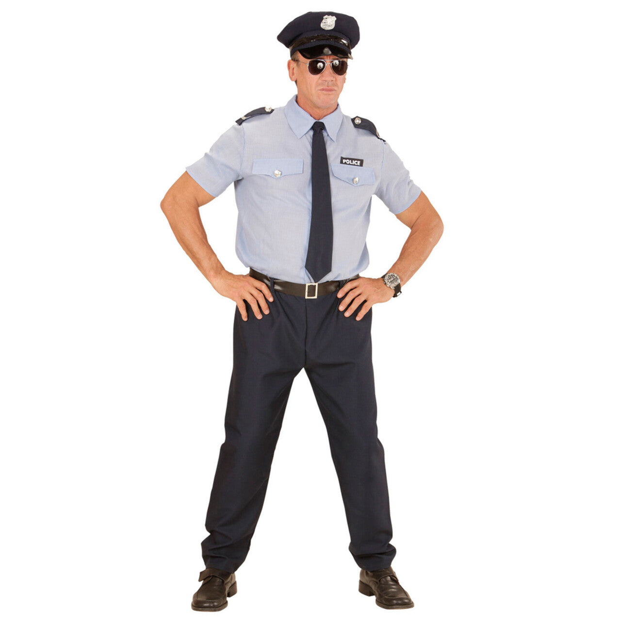 Op deze afbeelding zie je een Kostuums, van het merk Widmann. Blauw Realistische Politie Man Kostuum