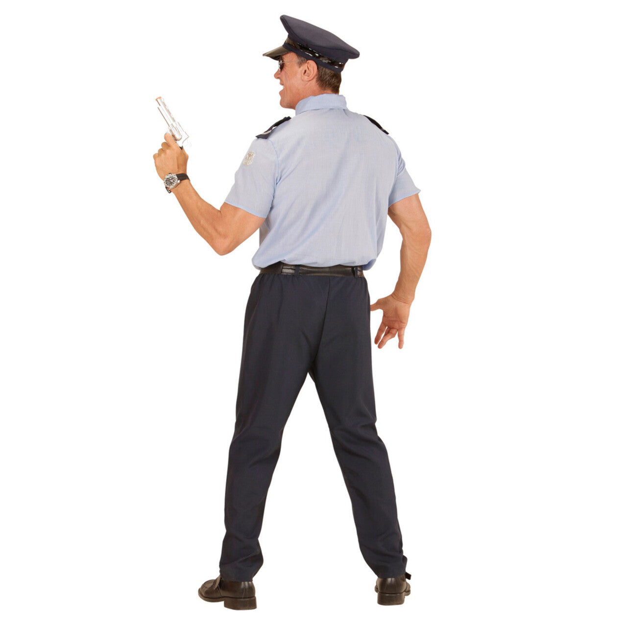 Op deze afbeelding zie je een Kostuums, van het merk Widmann. Blauw Realistische Politie Man Kostuum