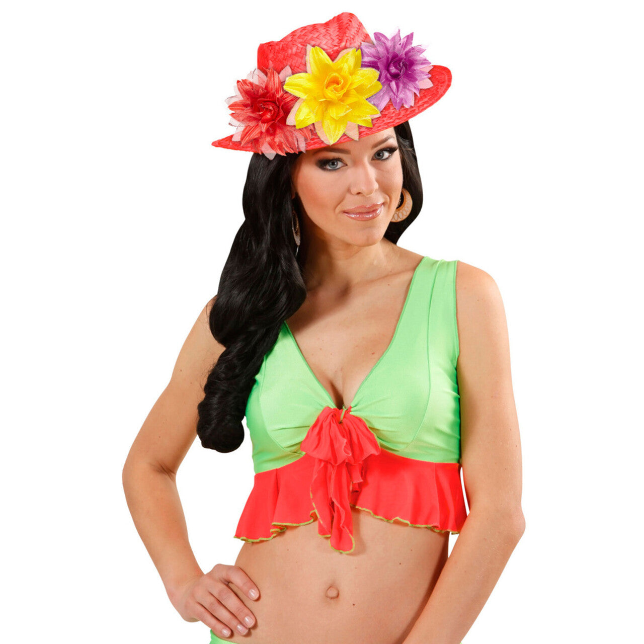 Op deze afbeelding zie je een Accessoires, van het merk Widmann. Tropische Haarclip Bloem Met Glitter, Rood