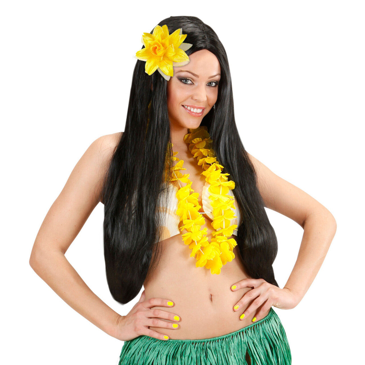 Op deze afbeelding zie je een Accessoires, van het merk Widmann. Tropische Haarclip Bloem Met Glitter, Geel