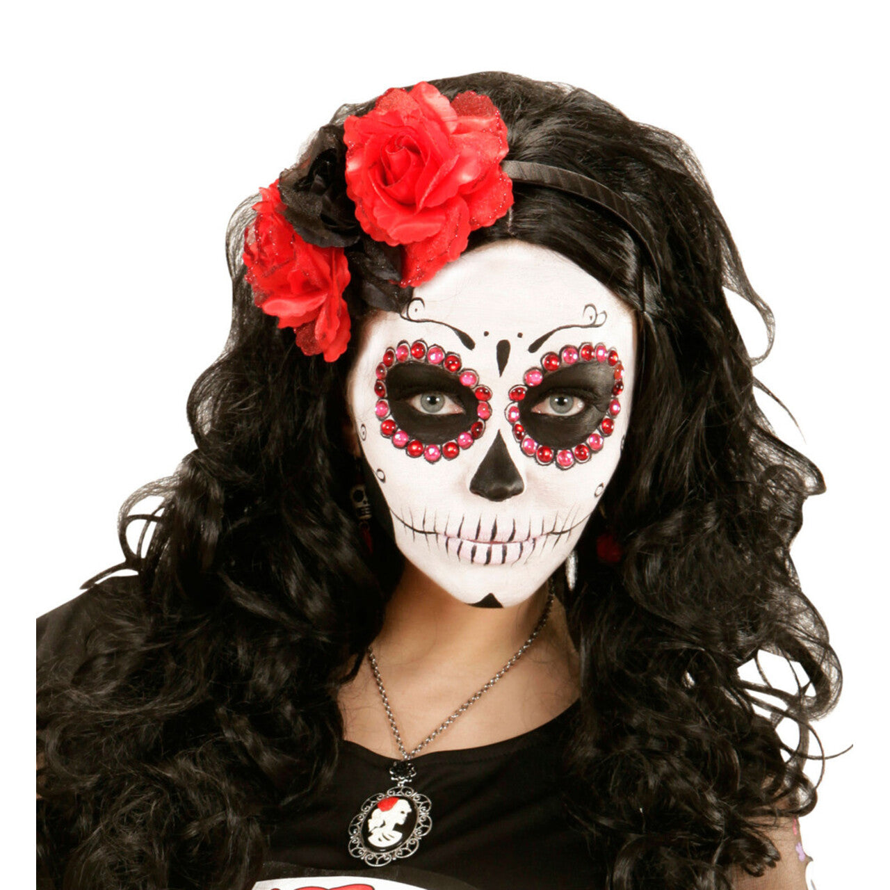 Op deze afbeelding zie je een Accessoires, van het merk Widmann. Flamenca Hoofdband Rood / Zwarte Roos Met Glitter