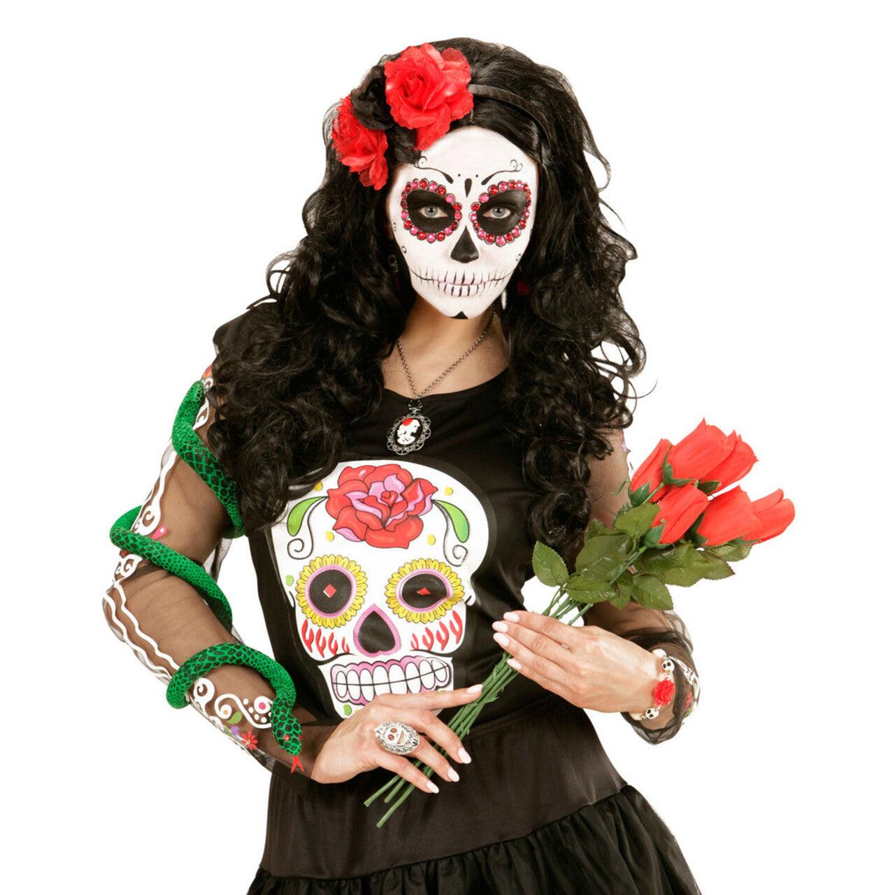Op deze afbeelding zie je een Accessoires, van het merk Widmann. Flamenca Hoofdband Rood / Zwarte Roos Met Glitter