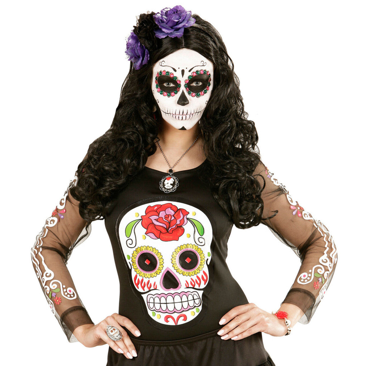 Op deze afbeelding zie je een Accessoires, van het merk Widmann. Flamenca Hoofdband Paars / Zwarte Roos Met Glitter