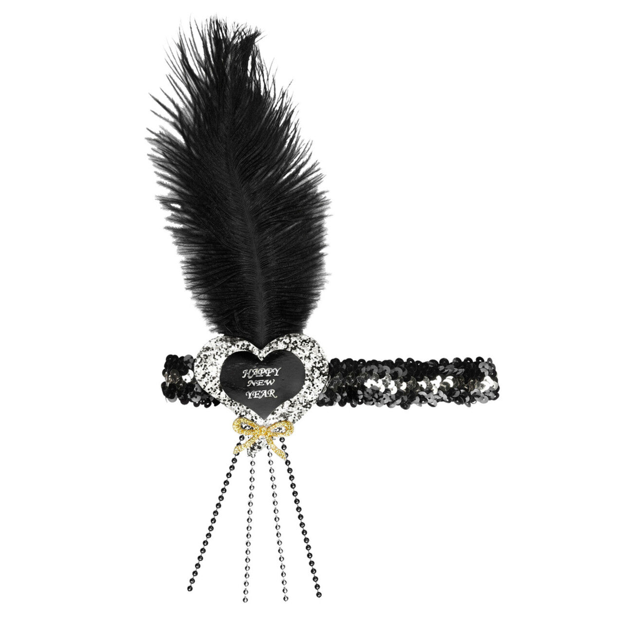 Op deze afbeelding zie je een Accessoires, van het merk Widmann. 20s Glitter Hoofdbandje Zwart / Zilver Happy New Year Hartje