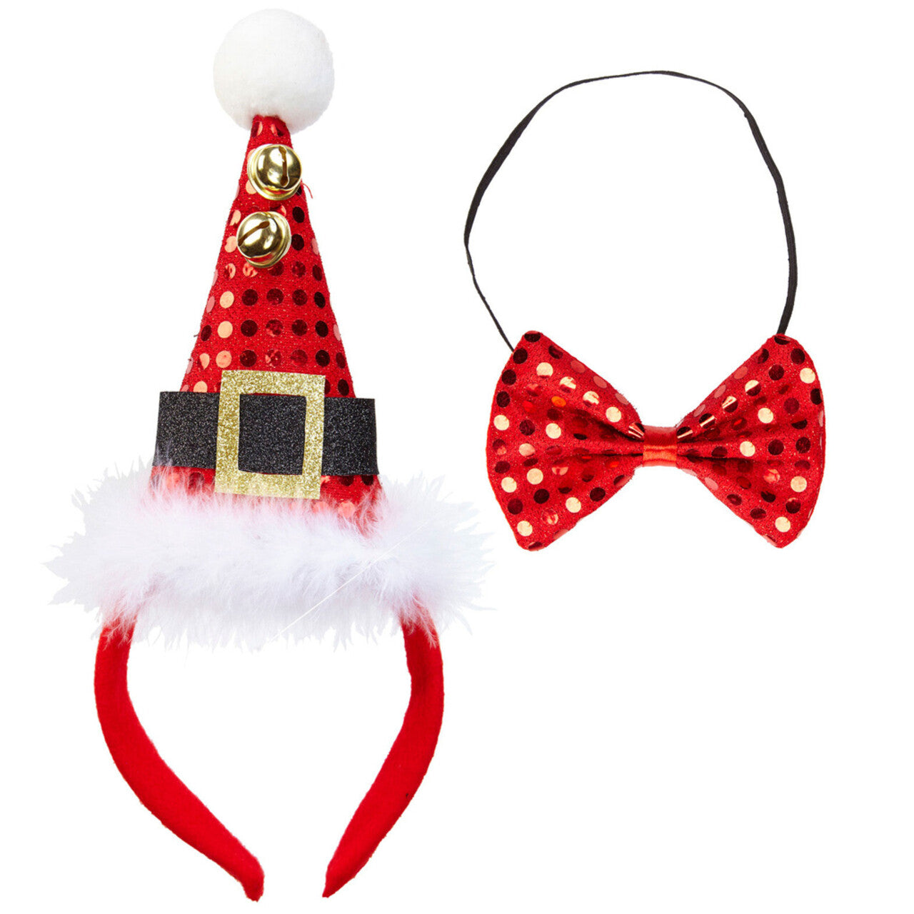 Op deze afbeelding zie je een Accessoires, van het merk Widmann. Grappige Kerst Pailletten Mini Hoedje Met 2 Belletjes En Strikje