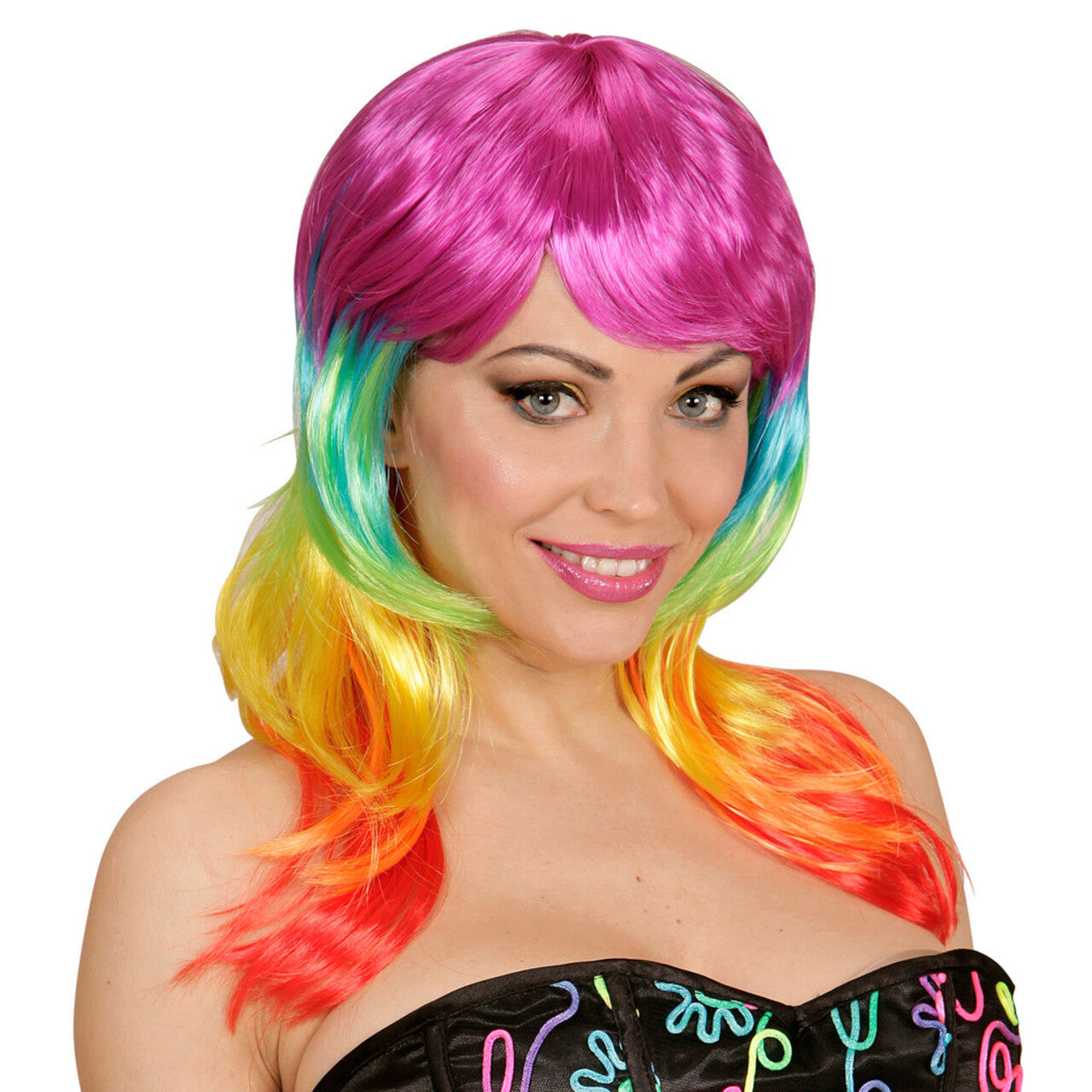 Op deze afbeelding zie je een Accessoires, van het merk Widmann. Extravaganza Pruik, Fashion Regenboog