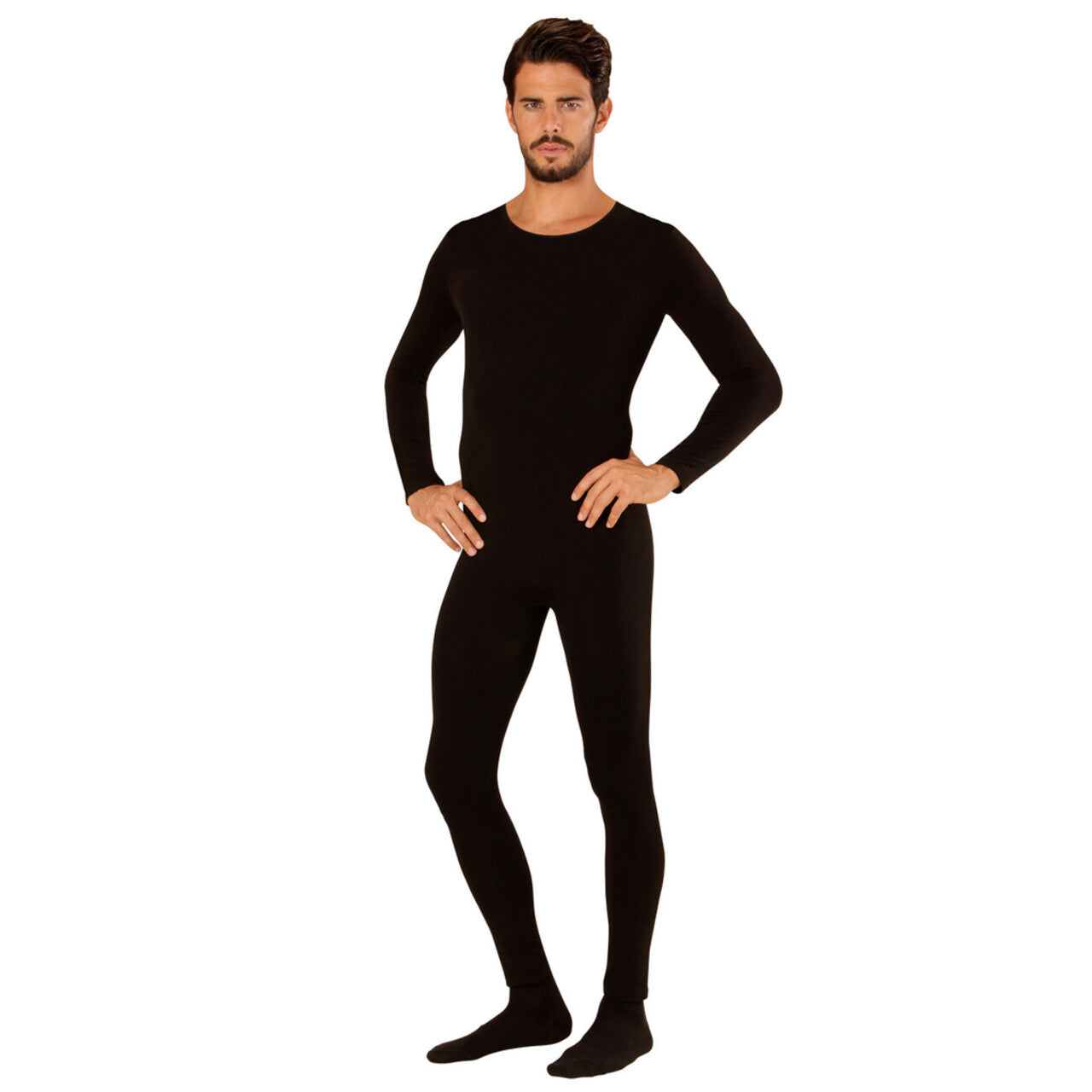Op deze afbeelding zie je een Kostuums, van het merk Widmann. Unicolor Bodysuit Zwart Man Kostuum