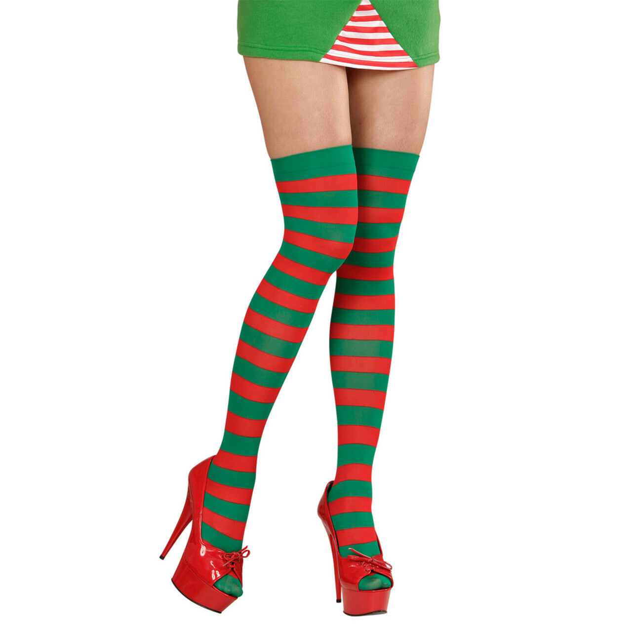 Op deze afbeelding zie je een Accessoires, van het merk Widmann. Kerst Thigh High Rood / Groen Gestreept