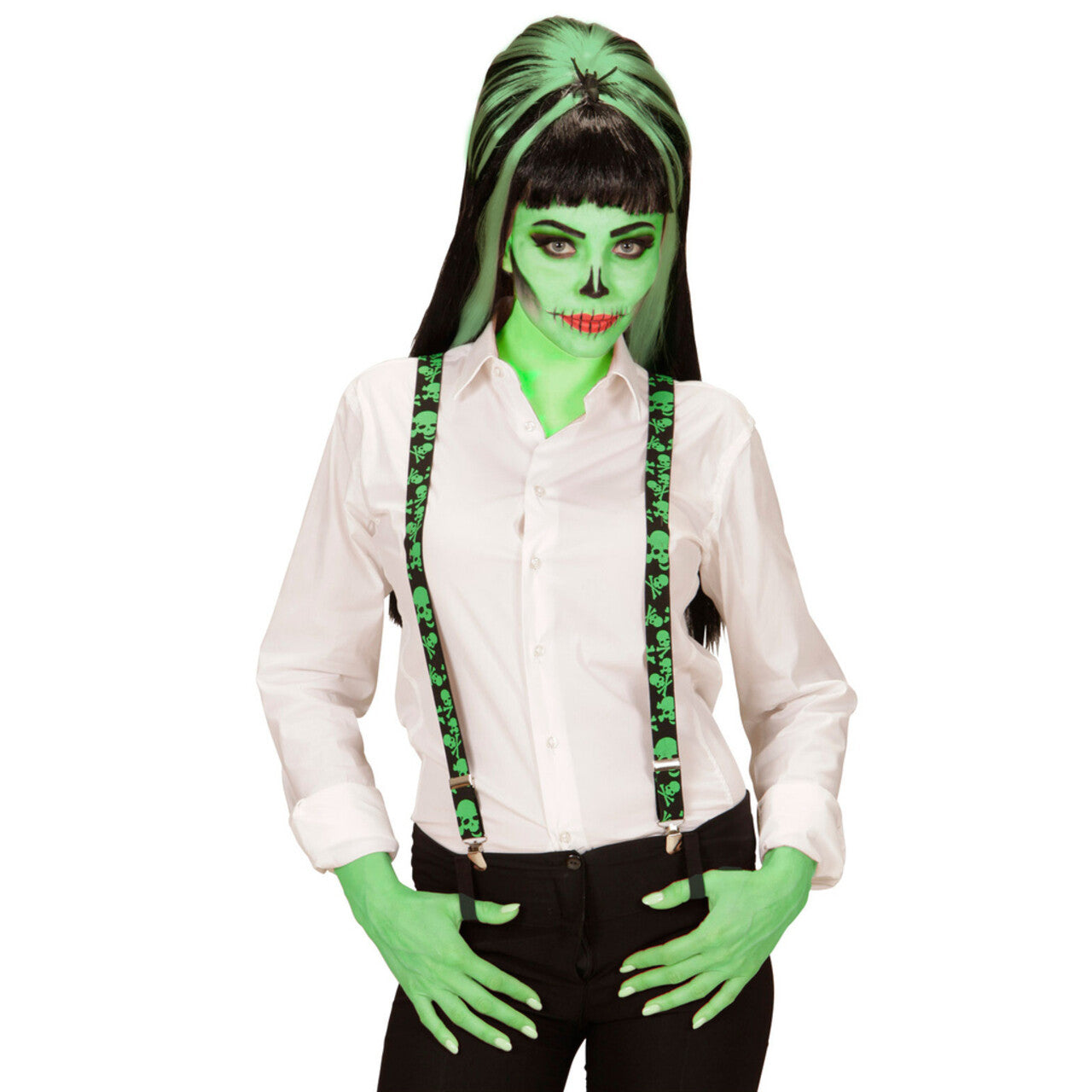 Op deze afbeelding zie je een Accessoires, van het merk Widmann. Halloween Bretels Giftige Schedels