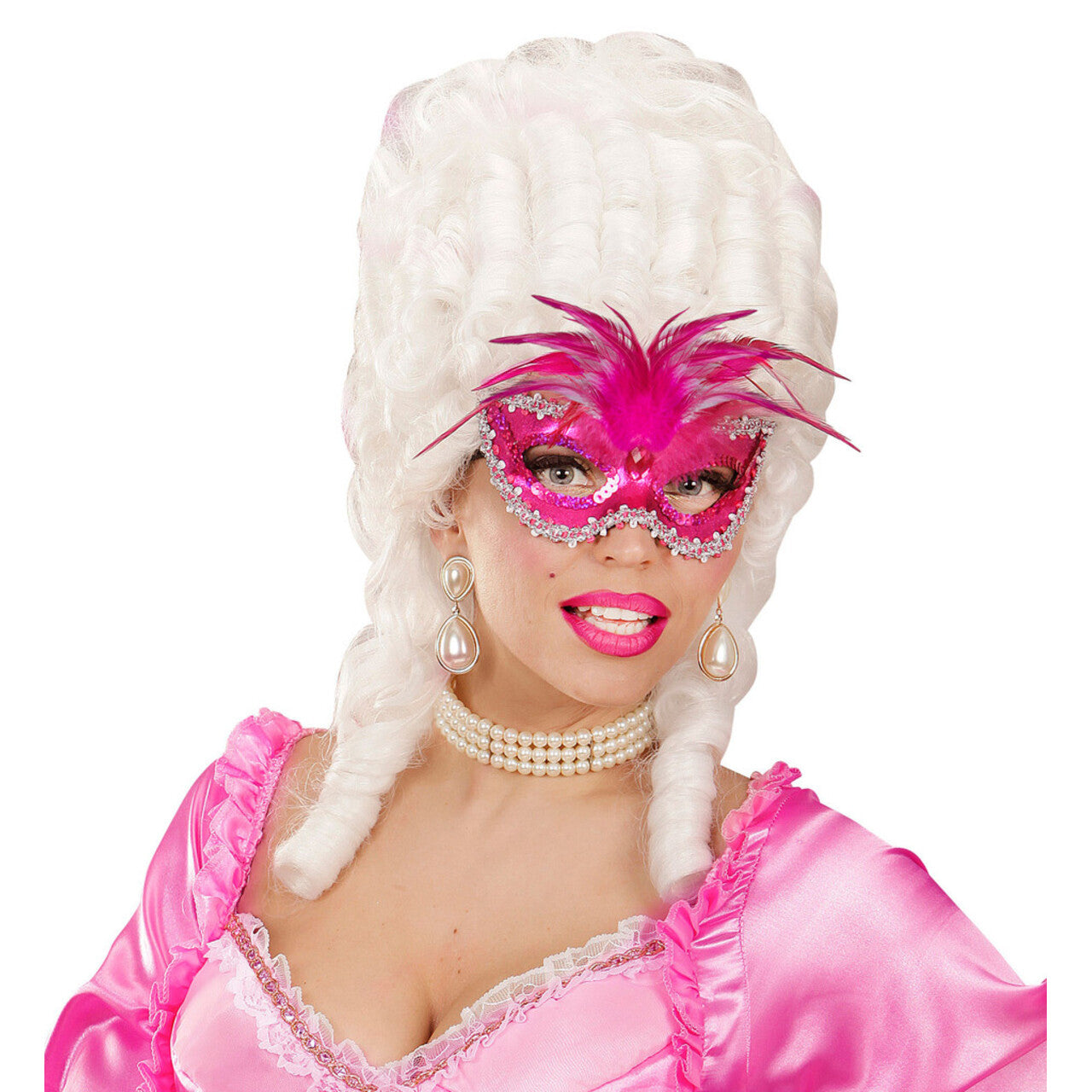 Op deze afbeelding zie je een Accessoires, van het merk Widmann. Koninklijk Oogmasker, Barones Metallic Roze