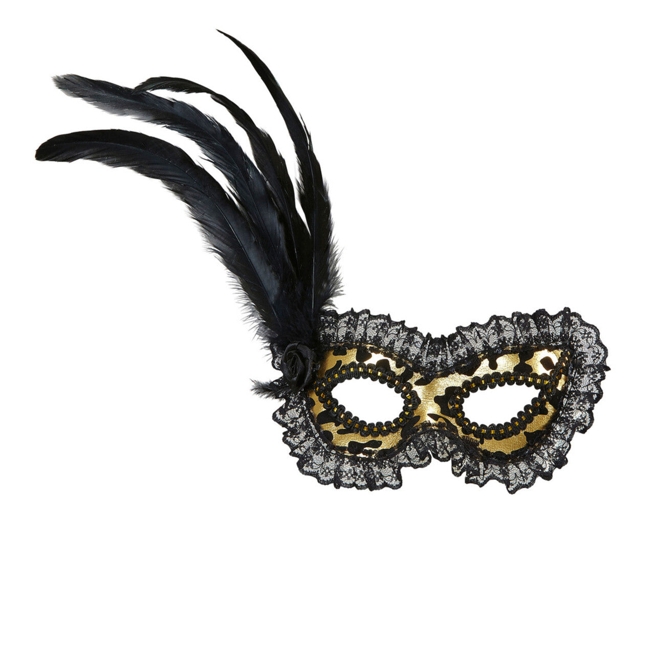 Op deze afbeelding zie je een Accessoires, van het merk Widmann. Koninklijk Oogmasker, Goud Met Stof En Veren
