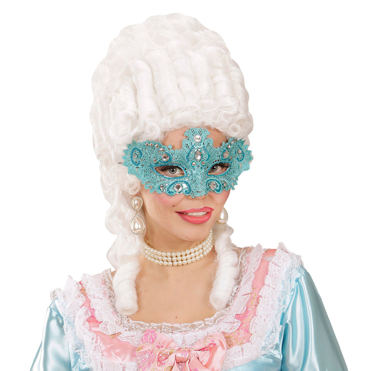 Op deze afbeelding zie je een Accessoires, van het merk Widmann. Carnaval Du Lac Oogmasker, Adelijk Azuur Met Glitters En Stenen