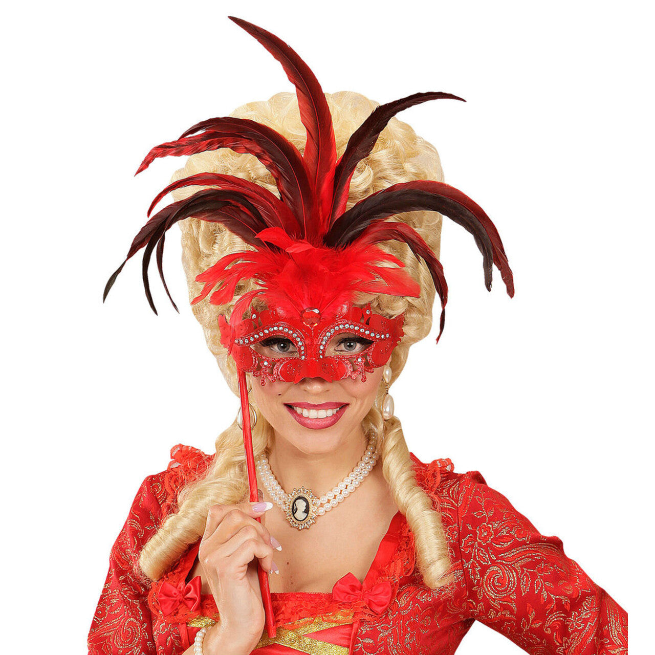 Op deze afbeelding zie je een Accessoires, van het merk Widmann. Gedistingeerd Oogmasker Met Stokje, Rood Luxe Versie