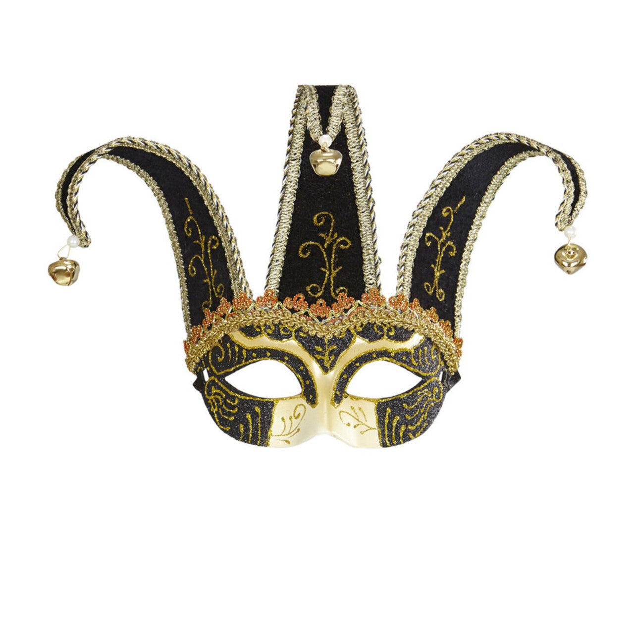 Op deze afbeelding zie je een Accessoires, van het merk Widmann. Nar Oogmasker, Joker Met Decoratie Glitters, Zwart