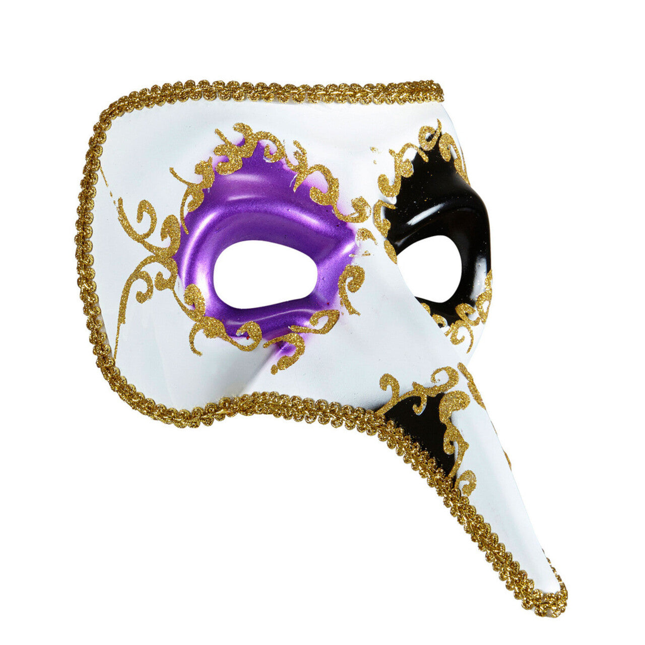 Op deze afbeelding zie je een Accessoires, van het merk Widmann. Extravaganza Venetiaans Masker Met Lange Neus Goud Paars