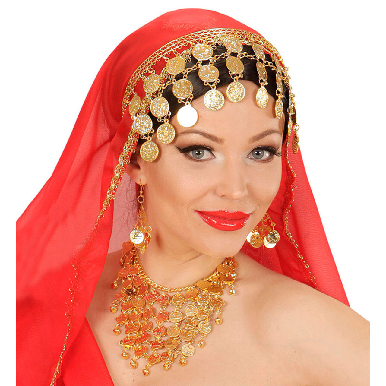 Op deze afbeelding zie je een Accessoires, van het merk Widmann. Arabische Ketting Met Oorbellen Gouden Muntjes
