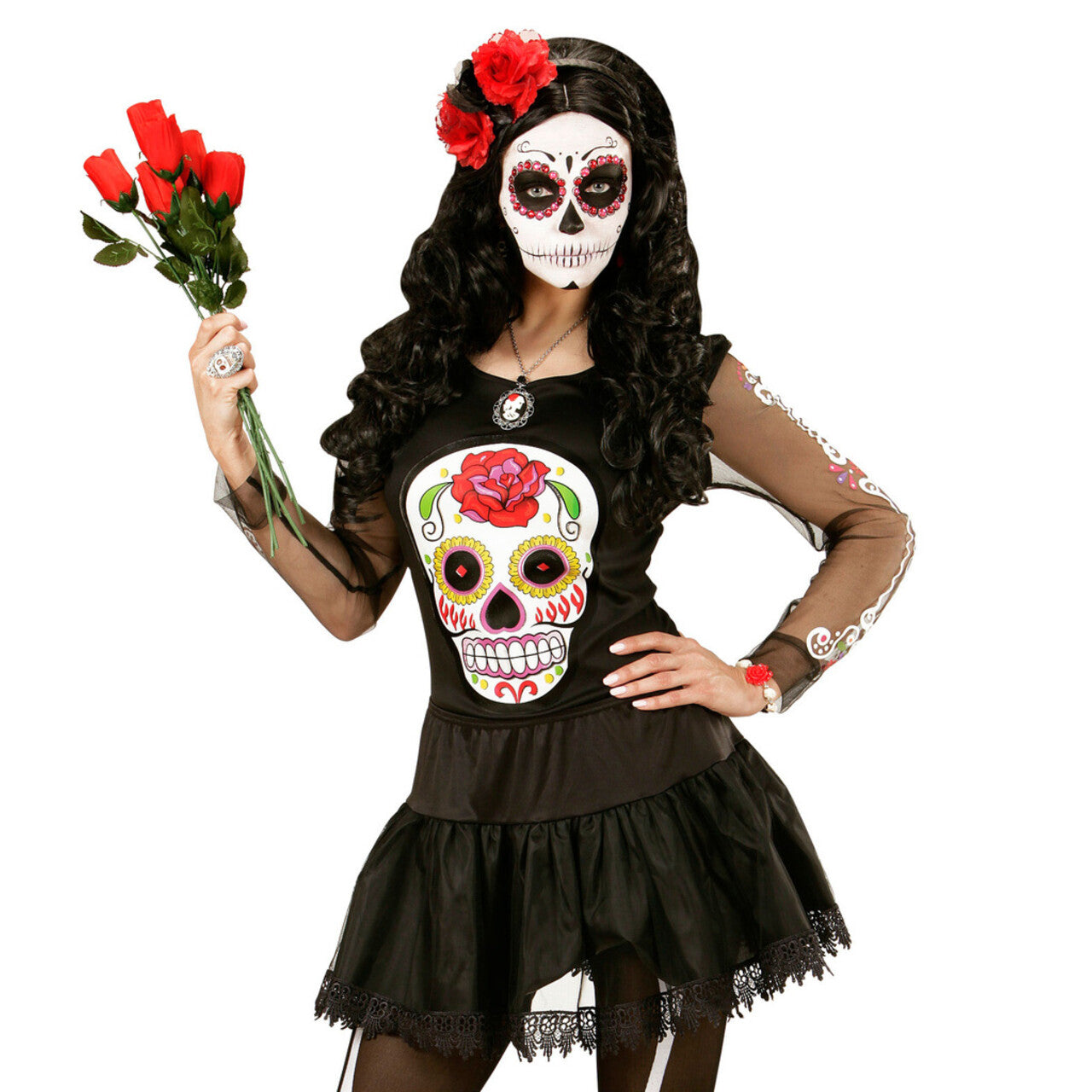 Op deze afbeelding zie je een Kostuums, van het merk Widmann. Mexicaans Shirt Dia De Los Muertos Vrouw