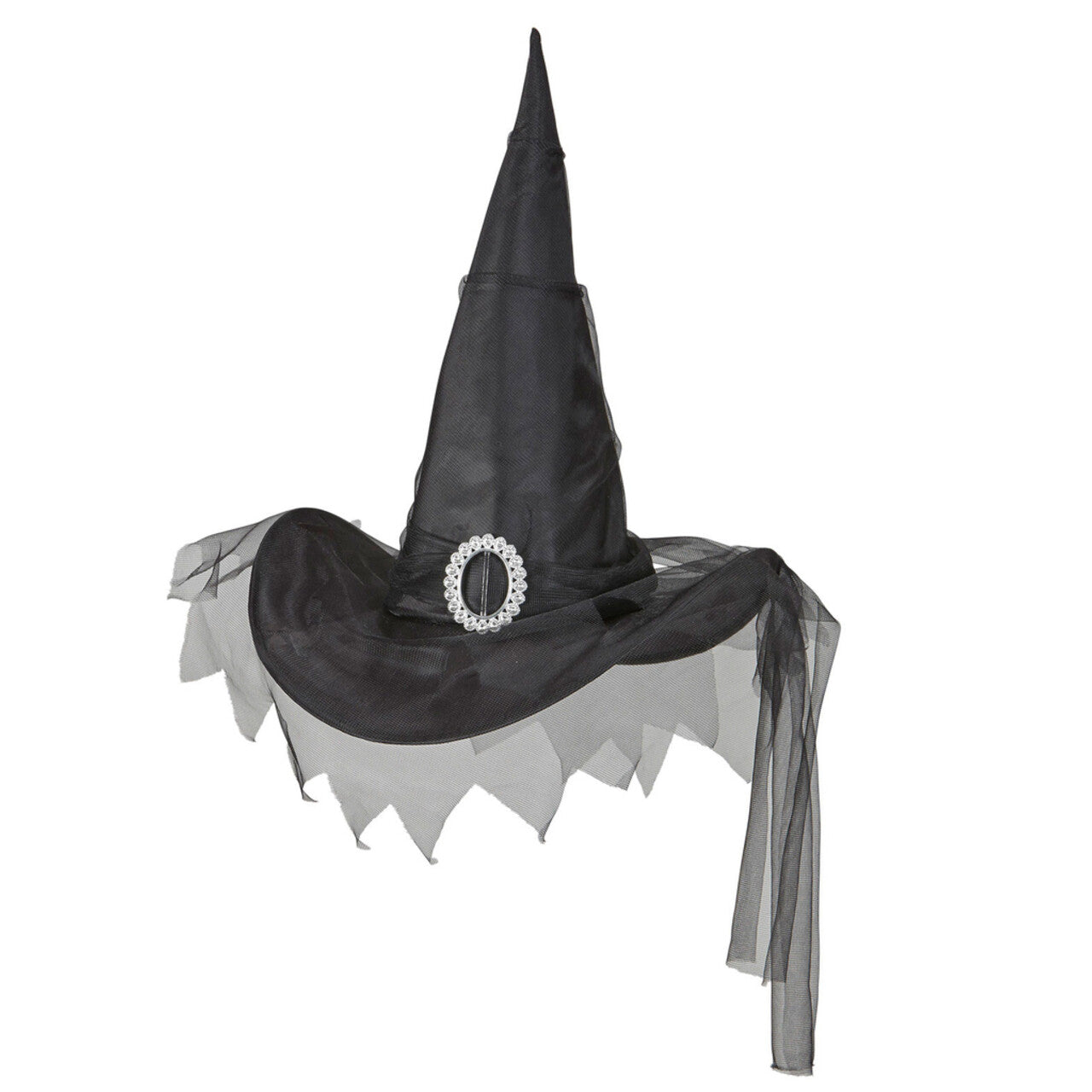 Op deze afbeelding zie je een Accessoires, van het merk Widmann. Klassieke Heksenhoed Met Tule, Zwart
