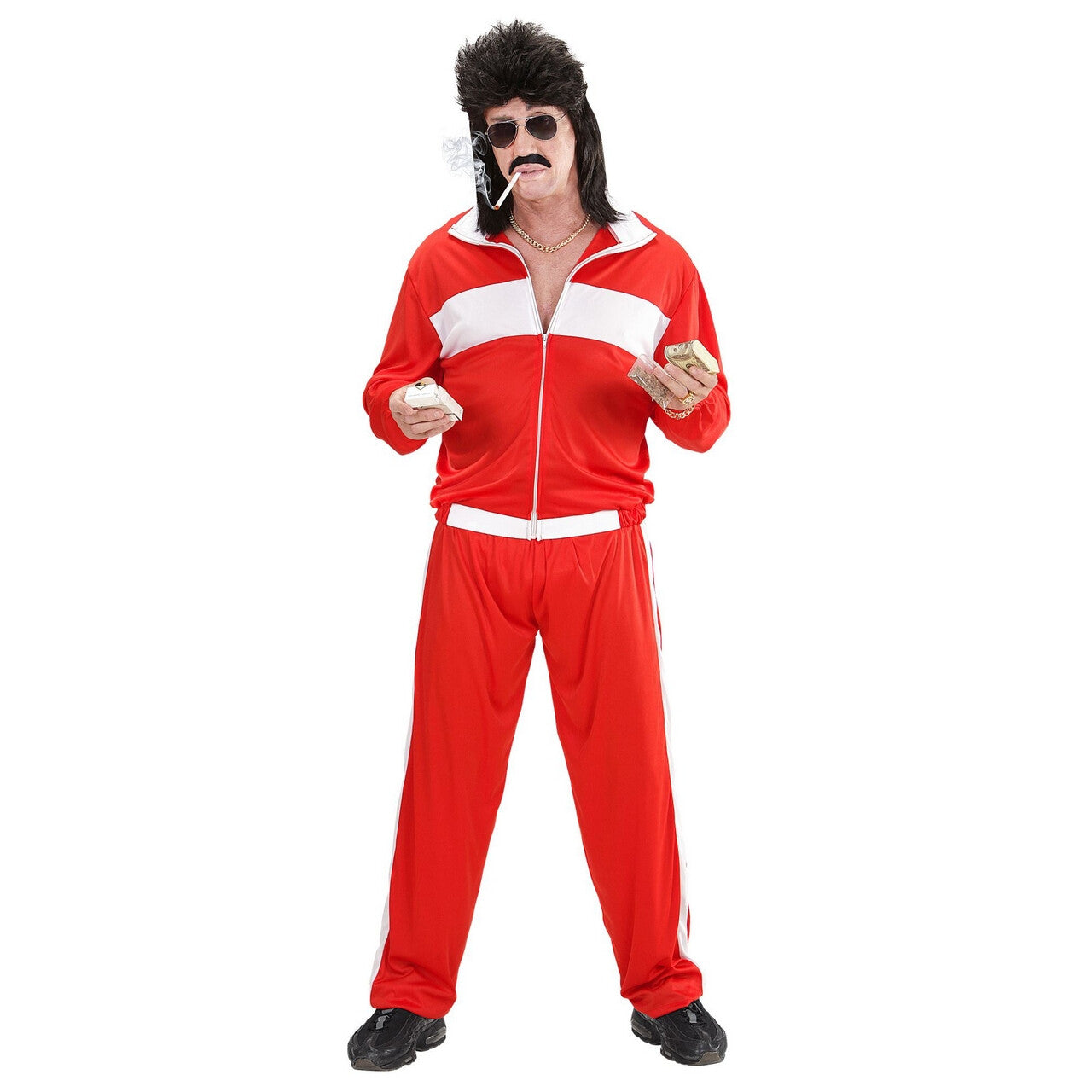Op deze afbeelding zie je een Kostuums, van het merk Widmann. Fout Rood New Kids Trainingspak Man Kostuum
