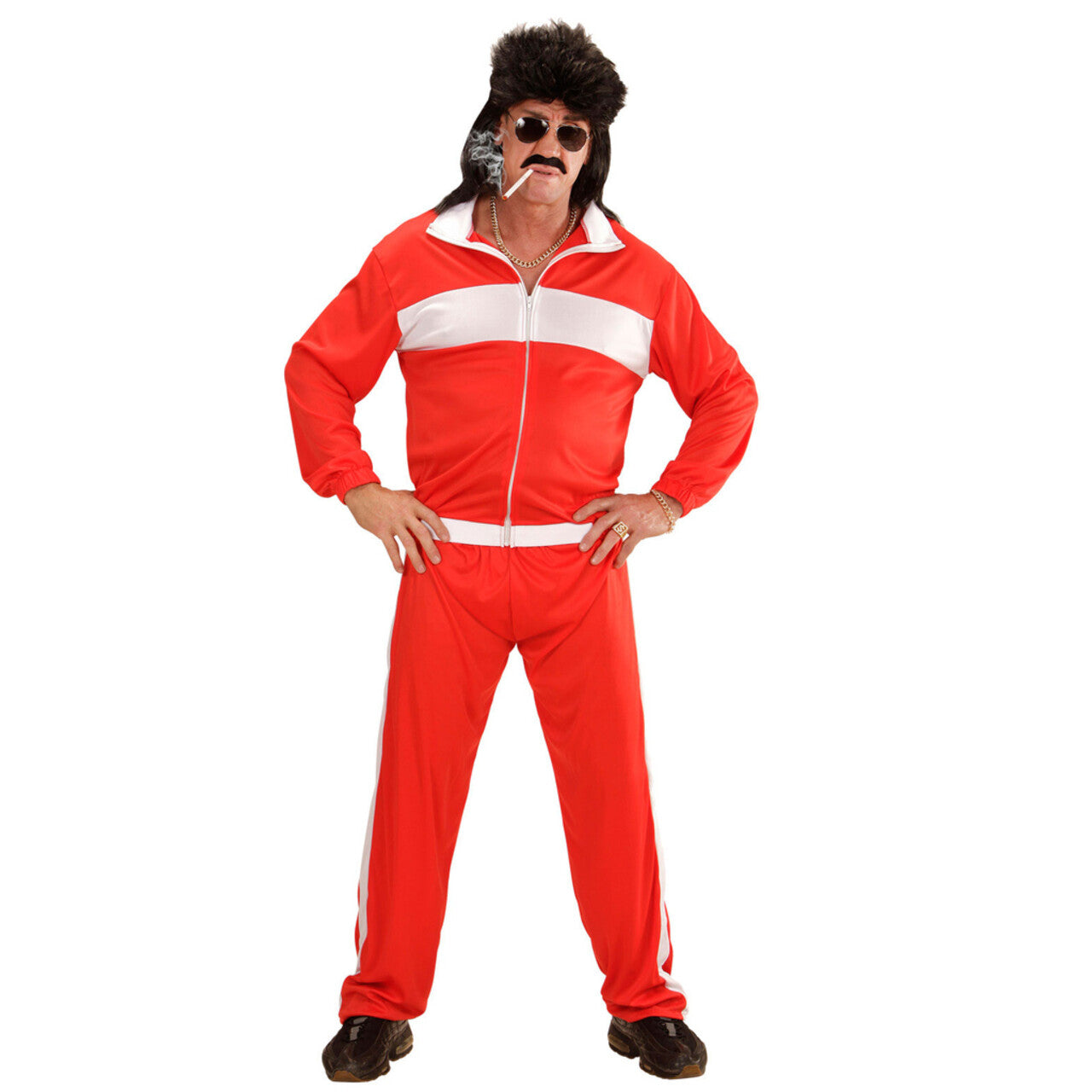 Op deze afbeelding zie je een Kostuums, van het merk Widmann. Fout Rood New Kids Trainingspak Man Kostuum