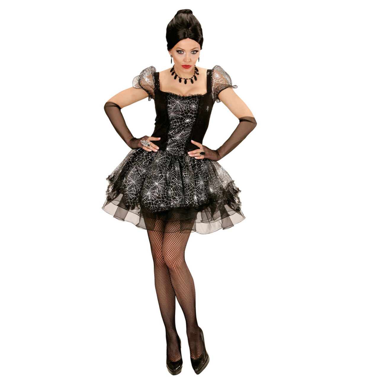 Op deze afbeelding zie je een Kostuums, van het merk Widmann. Burlesque Spinnen Dame Vrouw Kostuum