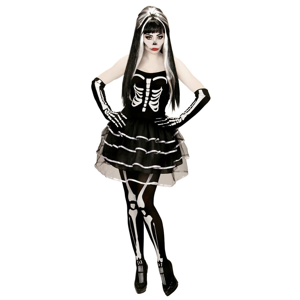 Op deze afbeelding zie je een Kostuums, van het merk Widmann. Gothic Skelet Meisje Vrouw Kostuum