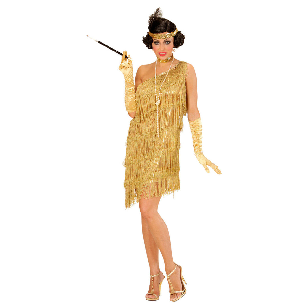 Op deze afbeelding zie je een Kostuums, van het merk Widmann. Amerikaanse Weelderigheid Flapper Goud Vrouw Kostuum