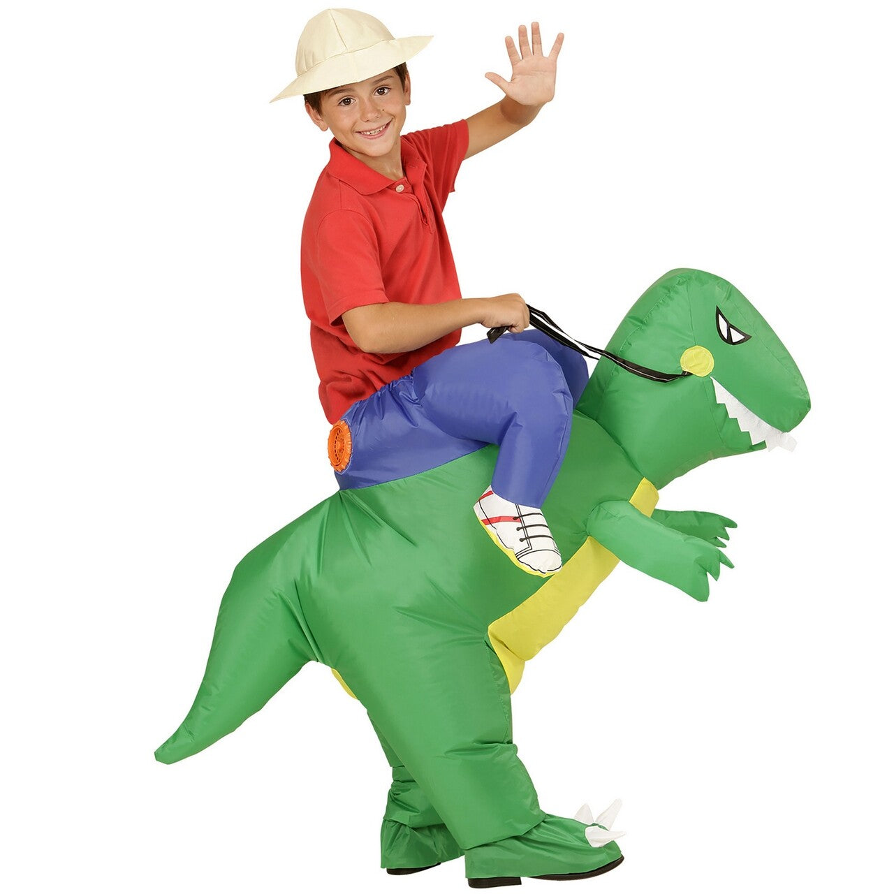 Op deze afbeelding zie je een Kostuums, van het merk Widmann. Grappige Opblaasbare Dinosaurus Kind Jongen Kostuum