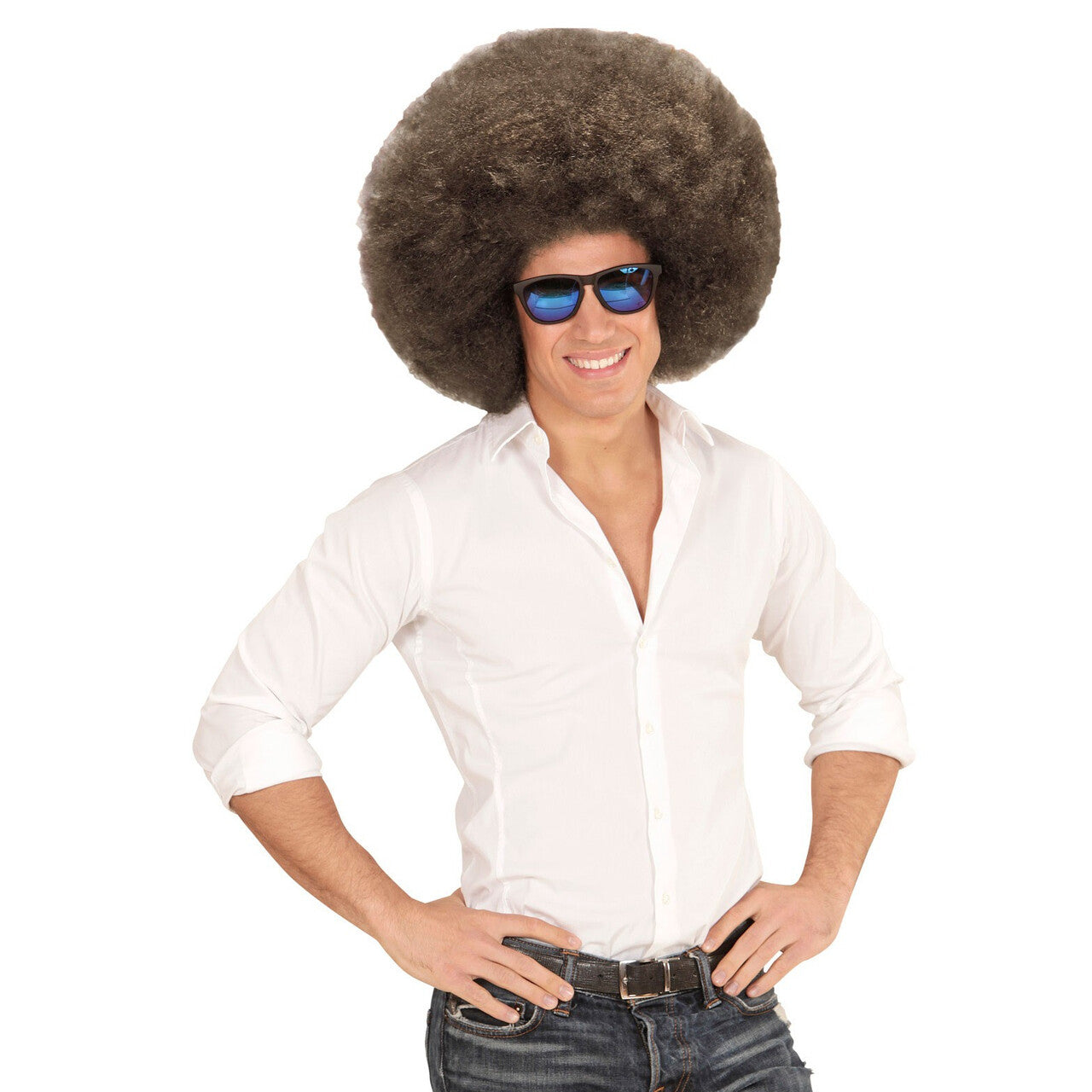 Op deze afbeelding zie je een Accessoires, van het merk Widmann. Soul Diva Pruik, Afro Extra Groot Koffie Kleur