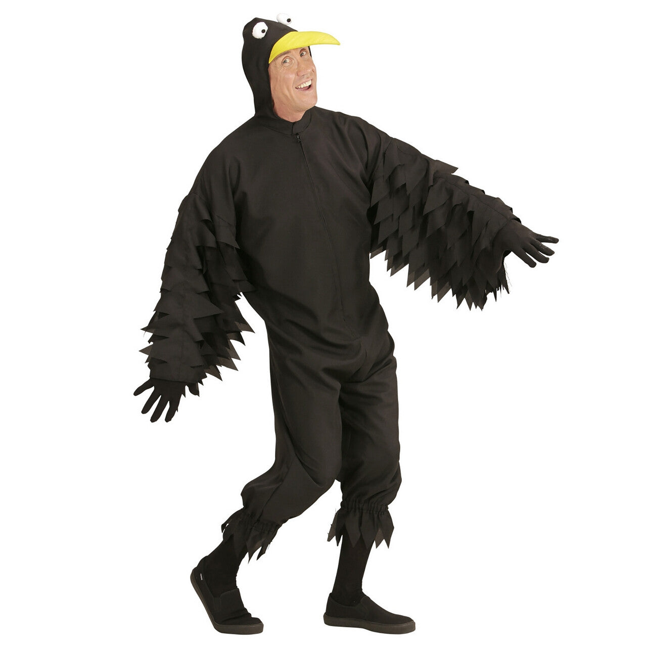 Op deze afbeelding zie je een Kostuums, van het merk Widmann. Zwarte Vrolijke Kraai Man Kostuum