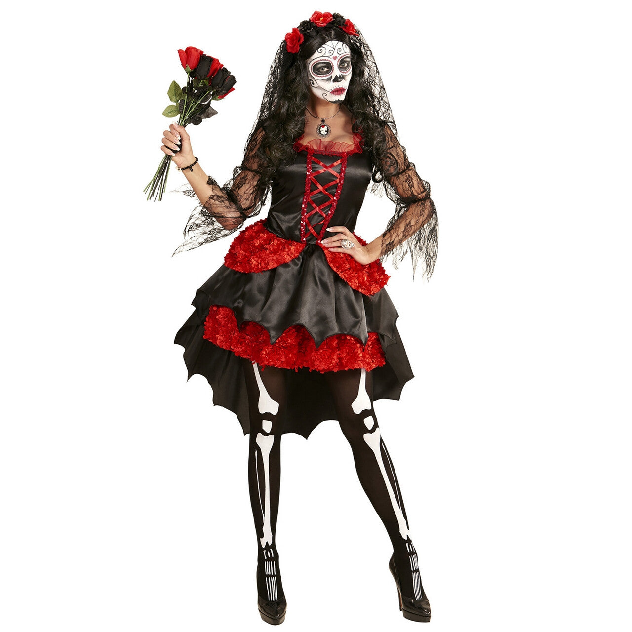Op deze afbeelding zie je een Kostuums, van het merk Widmann. Mazarita Bruid Dia De Los Muertos Vrouw Kostuum
