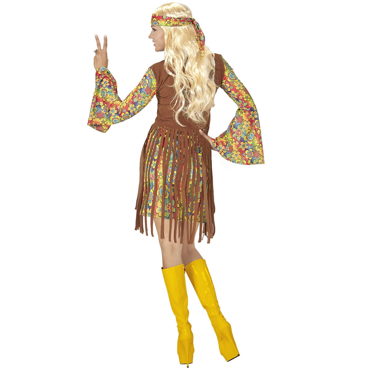 Op deze afbeelding zie je een Kostuums, van het merk Widmann. Bruin Kort Hippie Meisje Davy Vrouw Kostuum