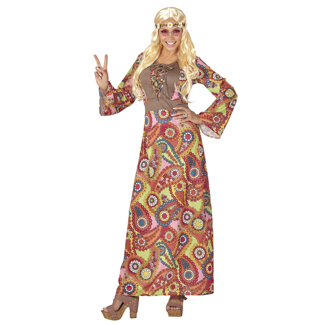 Op deze afbeelding zie je een Kostuums, van het merk Widmann. Hippie Vrouw Flower Davy Kostuum