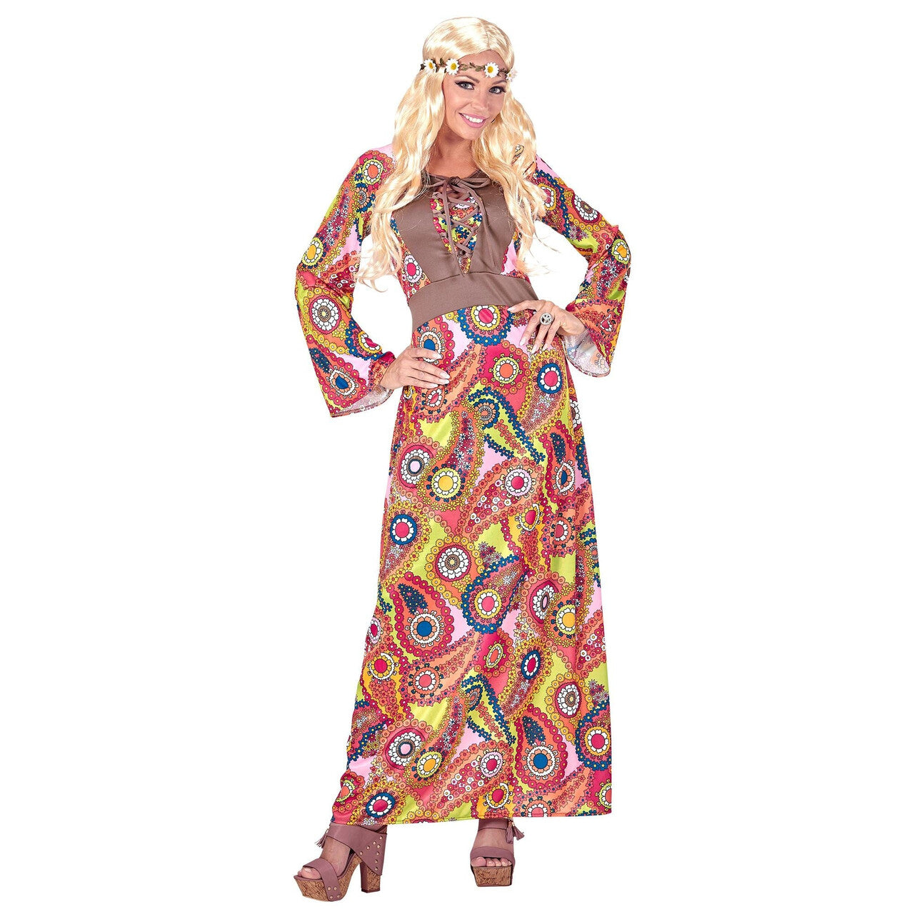 Op deze afbeelding zie je een Kostuums, van het merk Widmann. Hippie Vrouw Flower Davy Kostuum