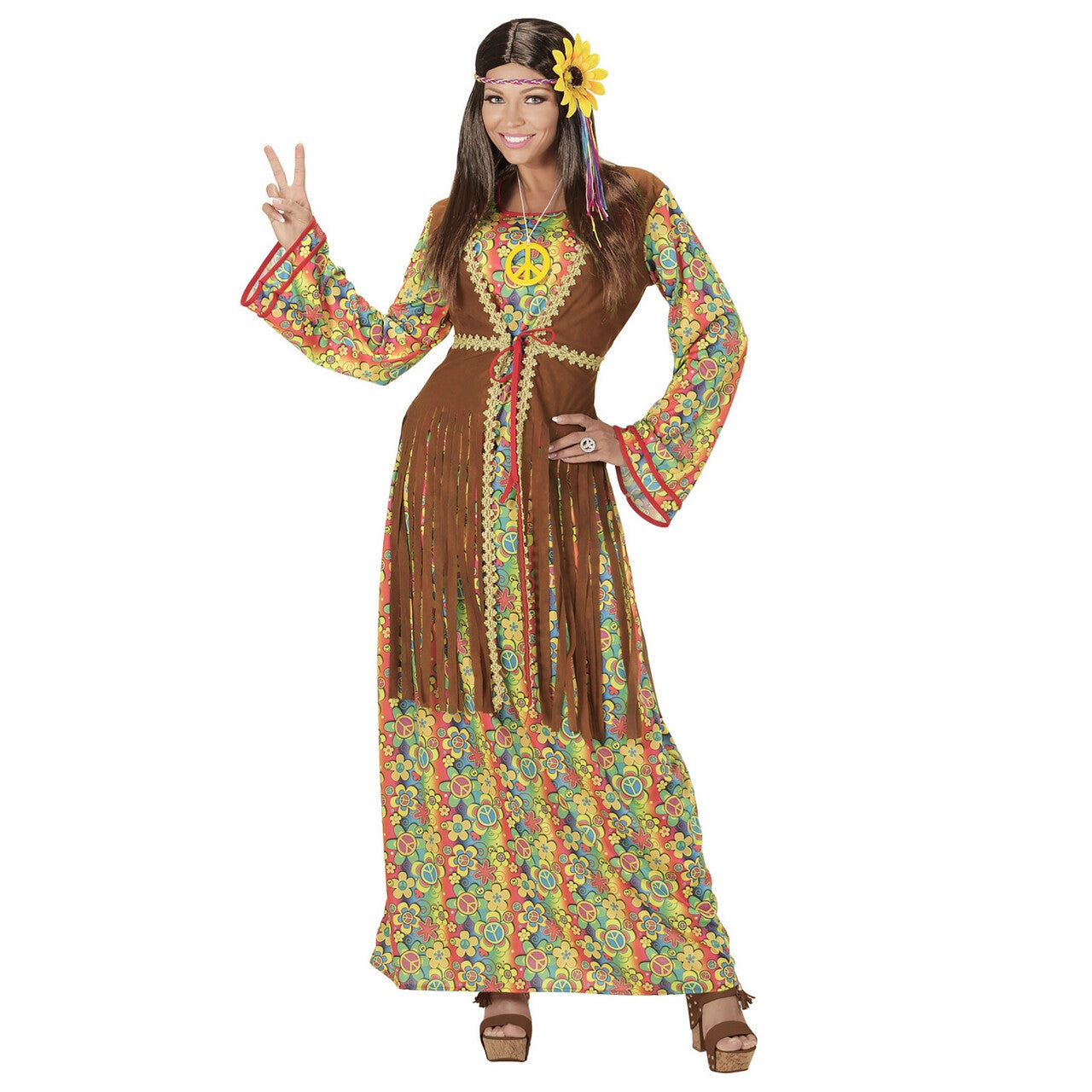Op deze afbeelding zie je een Kostuums, van het merk Widmann. Bruine Lange Balkan Hippie Vrouw Kostuum