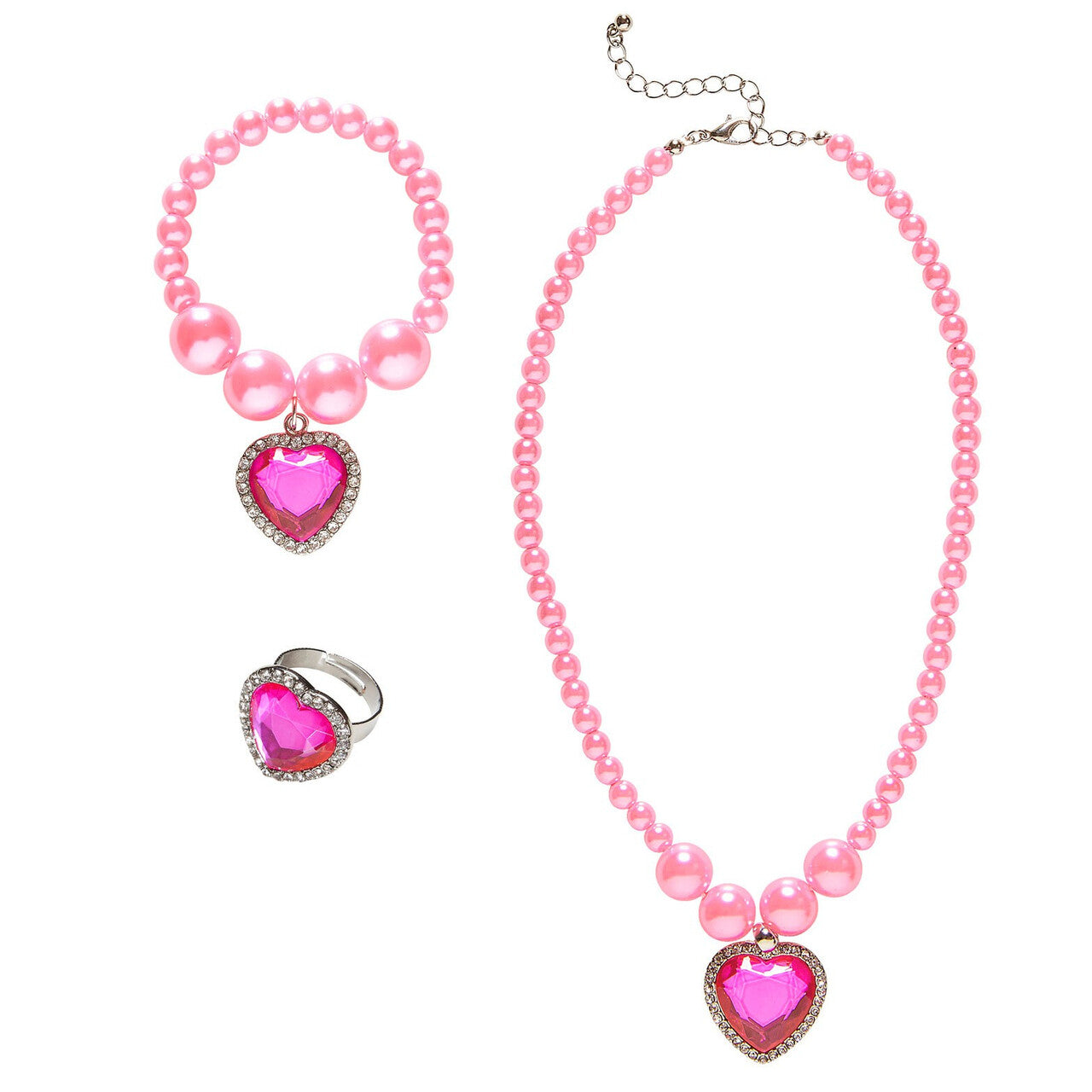 Op deze afbeelding zie je een Accessoires, van het merk Widmann. Prinses Ketting Armband Ring Strass Hart Roze