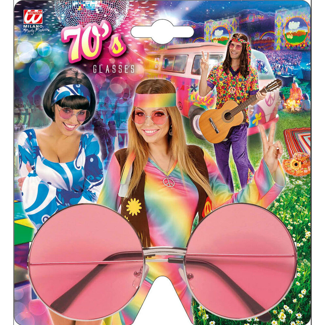 Op deze afbeelding zie je een Accessoires, van het merk Widmann. Freaky Bril, 70s Roze Glas